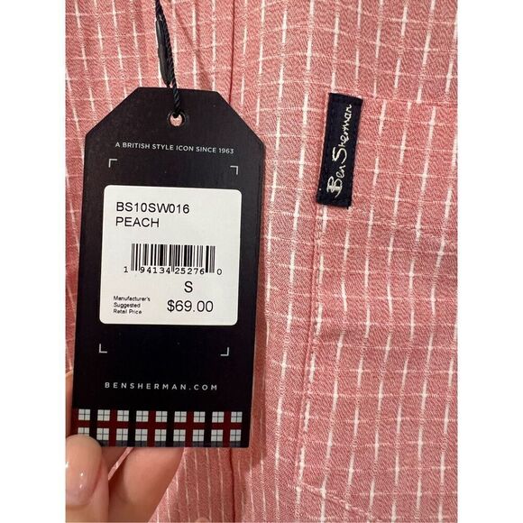 Ben Sherman NWT Men's Casual Button Shirt Coral Salmon Peach sz Small - Picture 3 of 5